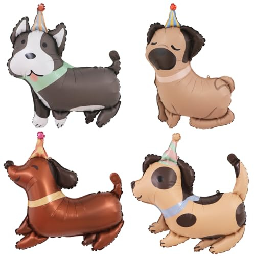 Hund Folienballon, 4 Stücke Welpe Folienballons,Luftballons Welpe,Tiere Folienballon,Walking hund ballon，Kinder geburtstag Party Deko Geburtstagsgeschenk Kinderspielzeug