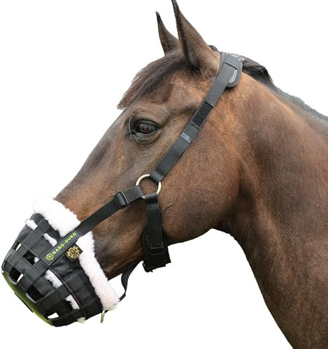 T TEKE Nano-Duro II Deluxe Pferd Weiden Maulkorb mit Fleece Pelz Futter, voll einstellbare Neopren Kissen Halter