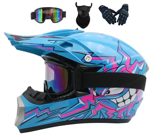 Motocross Helmets Kids, Adult Youth Offroad Street Dirt Bike Helmet, Motorbike MX Helmet ATV BMX MX Downhill Quad Bike Offroad Full Face Motorcycle Crash Helmet, With Goggles Gloves