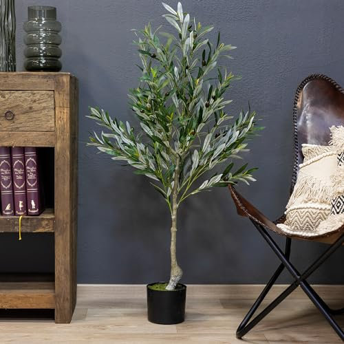 künstlicher Olivenbaum 115cm Kunstpflanze Baum Olive Olea Kunstbaum Hochstamm