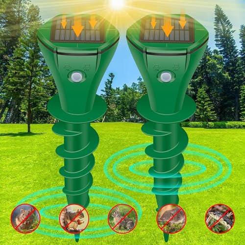 Mole Repellent Ultrasonic Outdoor, 2025 Solar Rat Repeller Waterproof Sonic Mole Deterrent for Gophers, Voles, Moles, Chipmunks, Snakes, Groundhogs, Gopher Repellent for Garden Lawn- 2 Pack