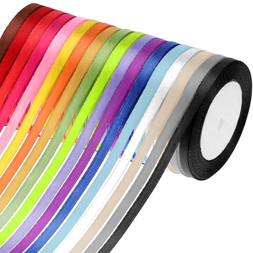 Kichvoe Regenbogenbänder 22 X 6 mm Dünne Geschenkbänder 18 Farben Solides Stoffband Doppelseitiges Zum Basteln Blumenstrauß Hochzeit Geburtstag Party Weihnachtsbaumschmuck