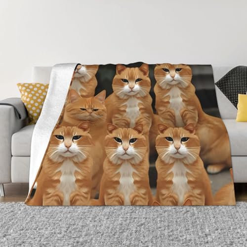 Orangefarbene Katzendecke, ultraweiche Micro-Fleece-Überwurfdecke, Mikrofaser-Decke, für alle Jahreszeiten, warme Klimaanlagen-Decke, leichte Flanelldecken für Bett, Couch, 152,4 x 127 cm