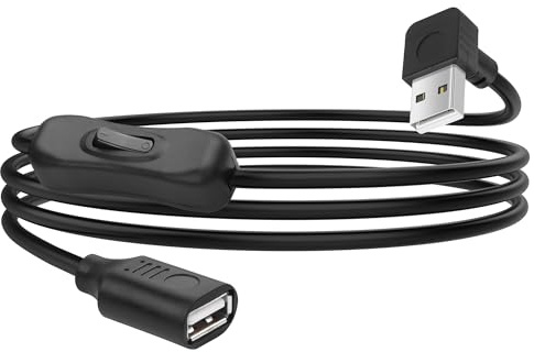 YACSEJAO USB Extension Cable with On/Off Switch 90 Degree 4.9FT/1.5M USB A 2.0 Male to Female Extender Cord Support Data and Power for LED Strips,USB Fan, Laptops (Down Angle)