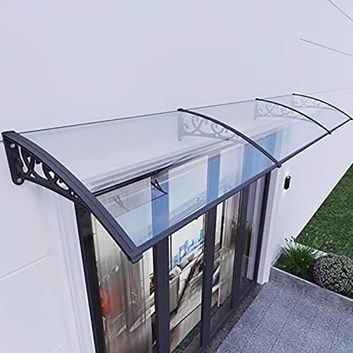 Fenster- und Türvordach für den Außenbereich, Polycarbonat-Abdeckung, UV-Schutz, Regen, Schnee, Sonnenlicht, transparent, Hohlblech mit schwarzer Halterung, Schattenlösung für die Vorderseite