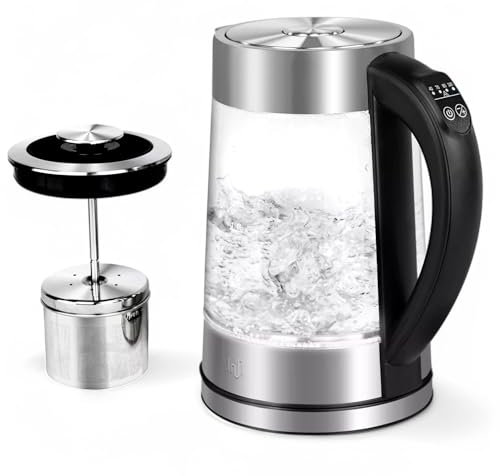 Maris Bouilloire LED en verre 1,7 l | Écran LCD avec réglage de la température et fonction de maintien au chaud | Passoire à thé et embout | Bouilloire à thé en acier inoxydable, arrêt automatique,