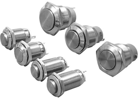 KNWHGGKCV Interruptor de botón metálico con Orificio de 10 mm, 12 mm, 16 mm, 19 mm y 22 mm, pulsador de Encendido, Cabeza Plana/Alta, momentáneo/Bloqueo, Soldadura NO/NC(22mm,High Head_NO)