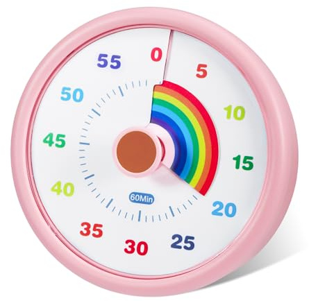 Temporizador Visual, Temporizador Niños, 60 Minutos de Cuenta Regresiva Arco Iris, Timer Niños, con Herramientas Silenciosas de Escritorio para La Cocina, Hornear, Gimnasio (Rosa)