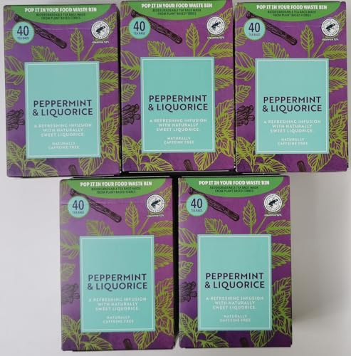 Peppermint & Liquorice Herbal Tea, 200 Bags, 5 x 40 | Naturally caffeine-free refreshing infusion with sweet liquorice and biodegradable tea bags