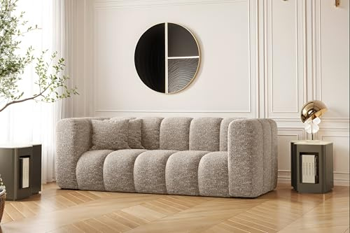 Kaiser Möbel - Sofa, Relaxcouch, Sofa 2-sitzer, Polstersofa, Bequemes Couch für Wohnzimmer und Jugendzimmer, Relaxsofa, Chenille-Gewebe, 2 Zierkissen, Hochelastischer Schaumstoff, Grand, Beige