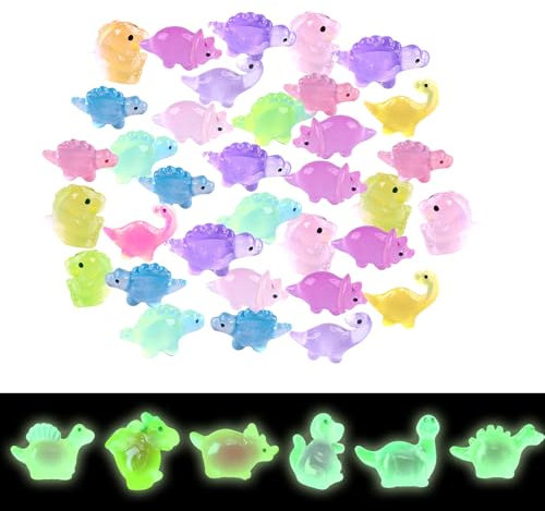 KASESSS 50 Pezzi Mini Dinosauro in Resina Set, Luminous Mini Resin Dinosauro, Miniatures Resina Figure, Multicolore Micro Artigianato Decorazioni per Giardino Ornamento Paesaggio Decorazione DIY