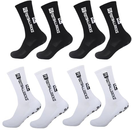 KEWUF 4 pares de calcetines deportivos antideslizantes, calcetines de agarre con puntos de goma, absorben el sudor y transpirables, unisex, adecuados para fútbol