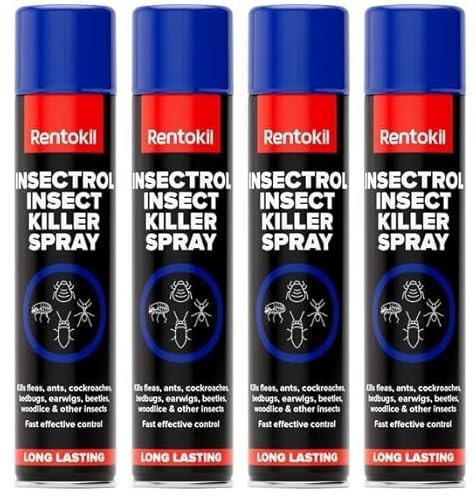 Rentokil Insectrol Insect Killer Spray 300ml - Aerosol Surface Insecticide for Fleas, Ants, Cockroaches, Bedbugs & Other Crawling Insects (4PCS)