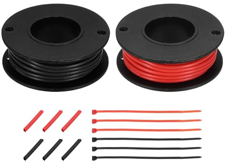 QUARKZMAN 2 Piezas Carrete de Cable Eléctrico 4.6m/15 Pies Rojo y Negro | de Silicona 20 AWG, Cable Eléctrico de Cobre Estañado Calibre 20, con Tubo Termorretráctil y Bridas