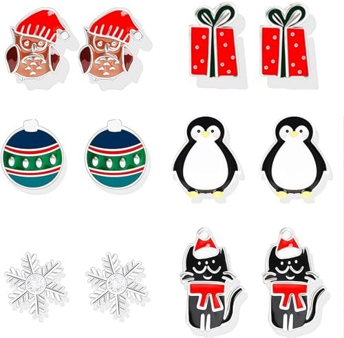 Lysjoy Weihnachts Ohrstecker Set, Ohrringe Weihnachten Damen, Weihnachtsohrringe,Weihnachtsschmuck Damen Ohrstecker, Christmas Decorations Earrings für Erwachsene