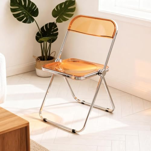TAO ONE Chaise Pliable Moderne Transparente - Chaises Pliantes en Acrylique - Siège Cristal Empilable en Acrylique Fantôme - Siège de Salon en Plastique de Luxe - Chaise d’Accent à Cadre Chrome - Brun