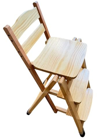 Taburete plegable de 3 escalones con respaldo, silla de bar alta portátil para isla de cocina y desayuno, taburetes de madera plegables para adultos, diseño que ahorra espacio