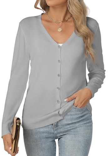 Famrrifuu Cardigan Donna con Bottone Leggero Maniche Lunghe Aperto Giacca Elegante Casual Cardigan in Maglia, Grigio Chiaro, XXL