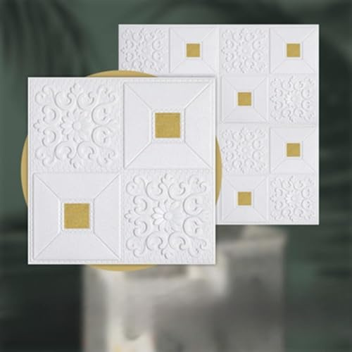 Lot de 10 autocollants muraux en mousse 3D pour décoration d'intérieur, panneau imperméable et isolant phonique pour salon, chambre, cuisine et chambre d'enfant (doré)