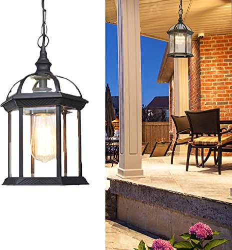 Lampade a sospensione a soffitto per esterni vintage IP65 Lanterna a sospensione impermeabile Lampada a sospensione retrò Paralume in vetro Luci esterne in alluminio per patio Giardino Portico