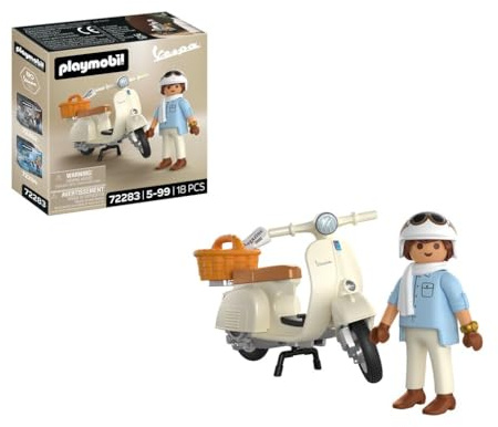 Playmobil | Bilar | 80 år Vespa: Klassisk stil | Krämfärgad årsdag Vespa med förare, korg och klistermärkesark | För barn från 5 år | 72283