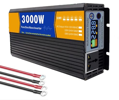 AISINILALAO Reine Sinuswelle-Wechselrichter Ladegerät 3000 Watt, DC 12V-72V Zu AC 120V 240V Wechselrichter Mit LCD-Display, Solar-Wechselrichter Für Off-Grid Solar RV Boot Zuhause,60V to 220V