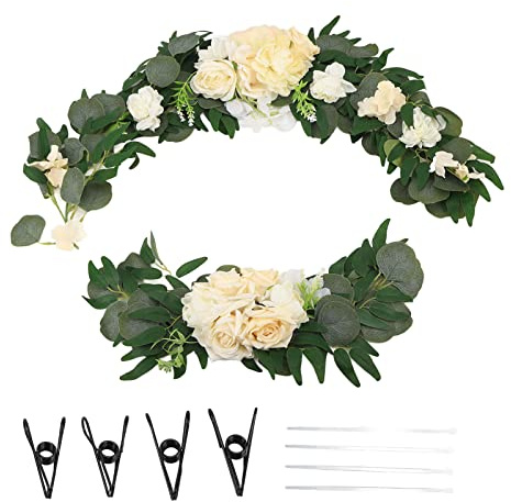 VBXCMLDPO Set di festoni di fiori artificiali, decorativo in fiori artificiali con clip e nastri, decorazione scenografica floreale realistica per il cartello di benvenuto, la reception (18051-XBS)