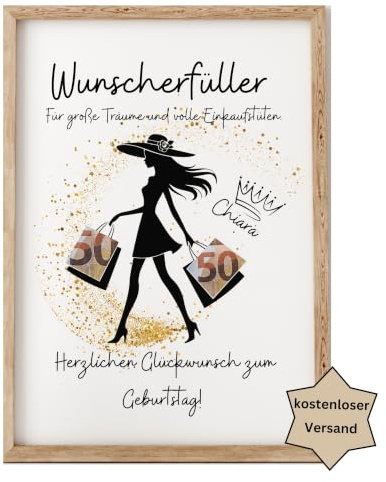 Generisch Personalisiertes Geldgeschenk Geburtstag – Bilderrahmen Gutschein Geldgeschenk – Wunscherfüller für Freundin, Tochter, Ehefrau – Geschenkidee individuell (DIN A4) (Shopping)