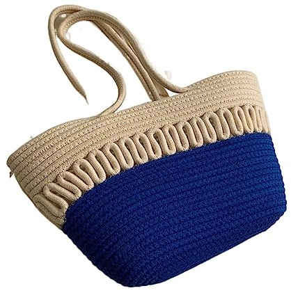 Stråväska Halmvävd Axelväska Kvinnor Virkad Messenger Bag Med Stor Kapacitet Dot Woven Tote Daily Beach Reseutflykt För Kvinnor(Blue)