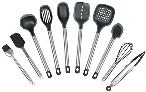 ZOLLNER24 10 utensilios de cocina de silicona y acero, antiadherentes