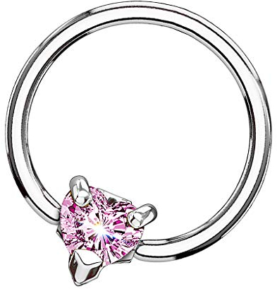 Piersando BCR Piercing Klemmring Ring mit Kristall Herz Klemm Kugel Septum Nasen Lippen Helix Ohr Tragus Silber - Rosa 1,6mm x 12mm x 5mm