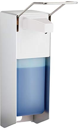 Relaxdays 4 Dispensadores Jabón Pared, 1000 ml, Dosificador Desinfectante, Palanca para Codo, Plástico-Metal, Plateado