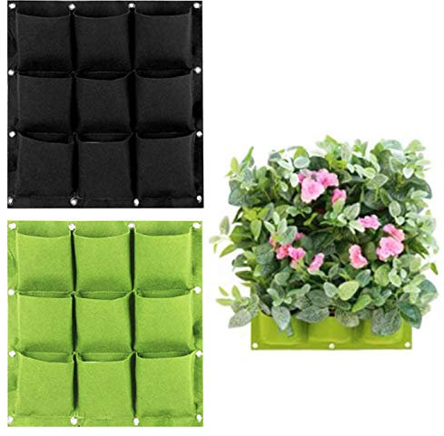 Markeny 2 Stück 9 Löcher Pflanztasche Blumentopf Topf mit Loch zum Aufhängen Garten Pflanztaschen Schwarz und Grün