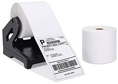 Phomemo 4x6 Thermodirektversand EtikettenThermoetikettendrucker Etikett -und Etikettenhalter, Kompatibel mit Rollo MUNBYN und allen 4 × 6 Etikettendruckern (1000 Stück Rollenetikett + Etikettenhalter)