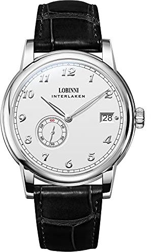 LOBINNI Reloj mecánico automático impermeable para hombre, de moda, de lujo, para hombre, Blanco/Negro, Reloj automático, mecánico