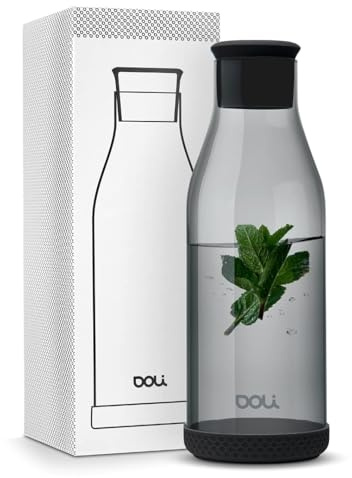 Doli Glaskaraffe mit Deckel 1,5L Schwarz - Robust & sicherer Stand - Wasserkaraffe für heiße & kalte Getränke - Spülmaschinenfest - BPA-frei