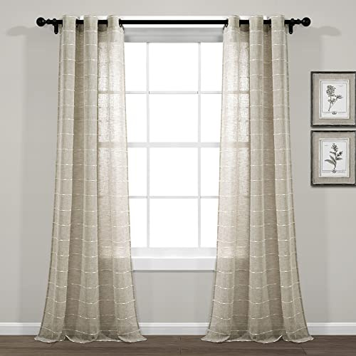 Lush Decor Farmhouse Textured Grommet Sheer Window Curtain Panel Pair, 38W x 84L, Neutral