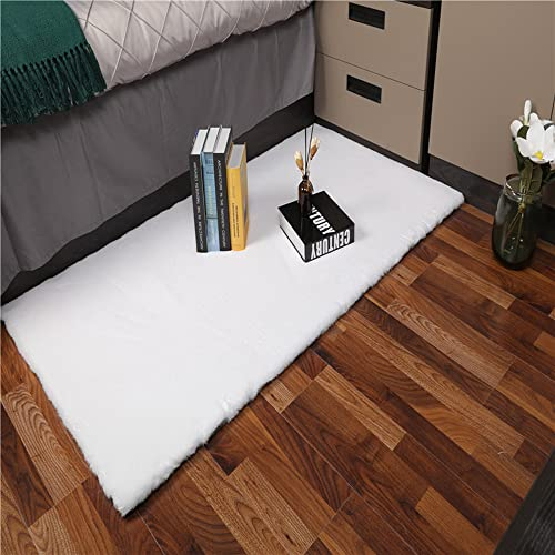 Zswpyq Hochflor Teppich Wohnzimmer Kunstfell Super Softes Kaninchenfell Imitat, Luxus Super Soft Fellteppich Plush,Weiß,50 x 80 cm