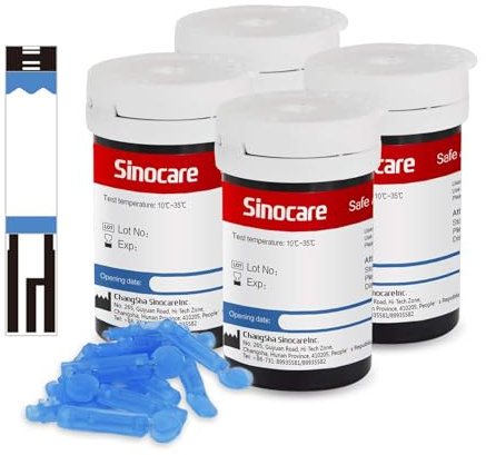 sinocare (Safe AQ) Blood Glucose Test Strips x100 & Lancing Devices x 100, Diabetes Test Strips No Need Code, for UK Diabetics Home Self-Testing