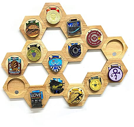 LYEAA Medaillenhalter aus Holz, sechseckig, for Sportliebhaber, 6 Stück