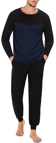 Marvmys Pigiama Uomo Invernale Cotone Lungo Pigiami Due Pezzi Manica Lunga Pantaloni con Tasche