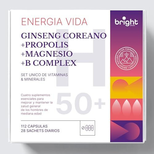 Energía Vida. Set único de vitaminas con Ginseng Coreano: Complejo vitamina B, Ginseng, Propóleo, Magnesio quelado. Aumenta energía. 100% natural 28 sachets diarios