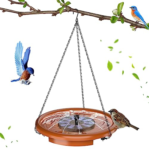 AISITIN Vogeltränke Hängend in Garten mit 1.5W Solar Springbrunnen Vogelfutterspender Zum Aufhängen (∅ 36cm), Vogeltränke Aus Kunststoff,Vogeltränke Balkon