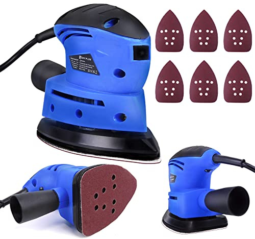 Electric Sander for Wood 130W Random Orbital Sander, Compact Detail Sander with Dust Collector, 6Pcs Sandpapers(140*140*100mm), 12000RPM Corded Mouse Sander Palm Sander for DIY Sanding & Finishing