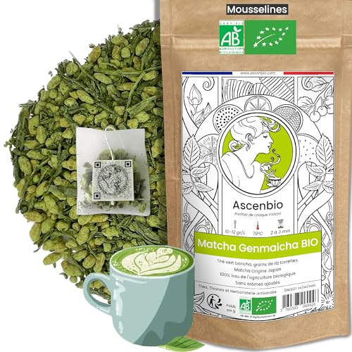 Ascenbio ✿ Thé Vert Matcha x Genmaicha BIO Premium JAPAN ✿ 30 sachets mousselines ✿ Préparé et conditionné en France ✿ Emballage biodégradable