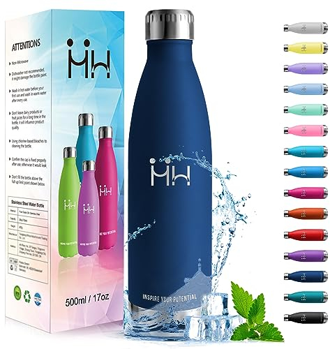 HoneyHolly Borraccia Termica Doppia Parete, Bottiglia Acqua in Acciaio Inox - 500ML - Senza BPA, Antigoccia, per Scuola, Palestra, Sport, Ufficio