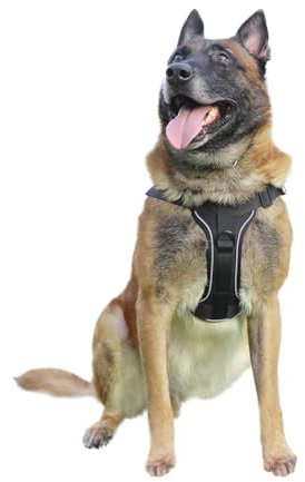 Hundegeschirr Brustgeschirr für Grosse Hunde Nylon Geschirr Hund Weich Atmungsaktiv Sicherheitsgeschirr Einstellbar Zuggeschirr Reflektierend Hundegeschirr mit Griff und Schnalle Brustkissen