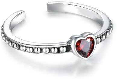 LeCalla solide 925 Sterling Silber antike Birthstone Fuß Ringe einstellbar Vintage CZ Granat Liebe Herz offener Zehenring für Frauen