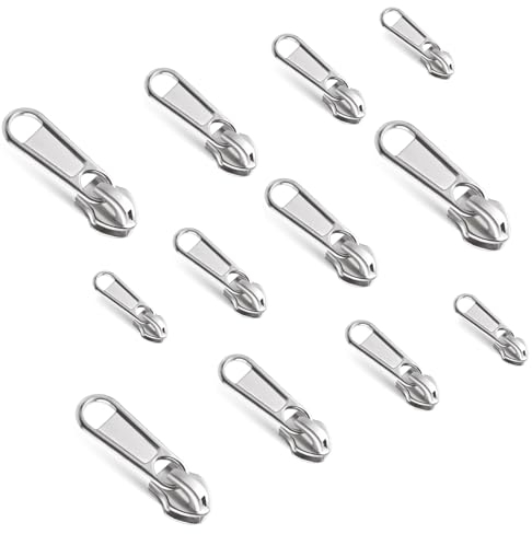 TIESOME 12 Stück Zipper Reparatursatz, 4 Zipperschieber Modellgrößen Reißverschluss Schieber Reißverschluss Reparaturset Reißverschluss Zipper Ersatz #3#5#8#10 für Jacke Mantel Koffer