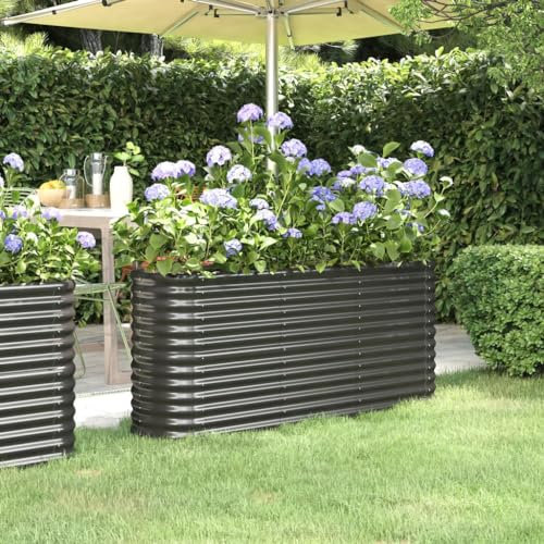 FENLAX Macetero de acero recubierto de polvo, 152 x 40 x 68 cm, color antracita, para jardín, bancal alto, metal, para verduras, bancal alto, terraza, bancal alto, balcón